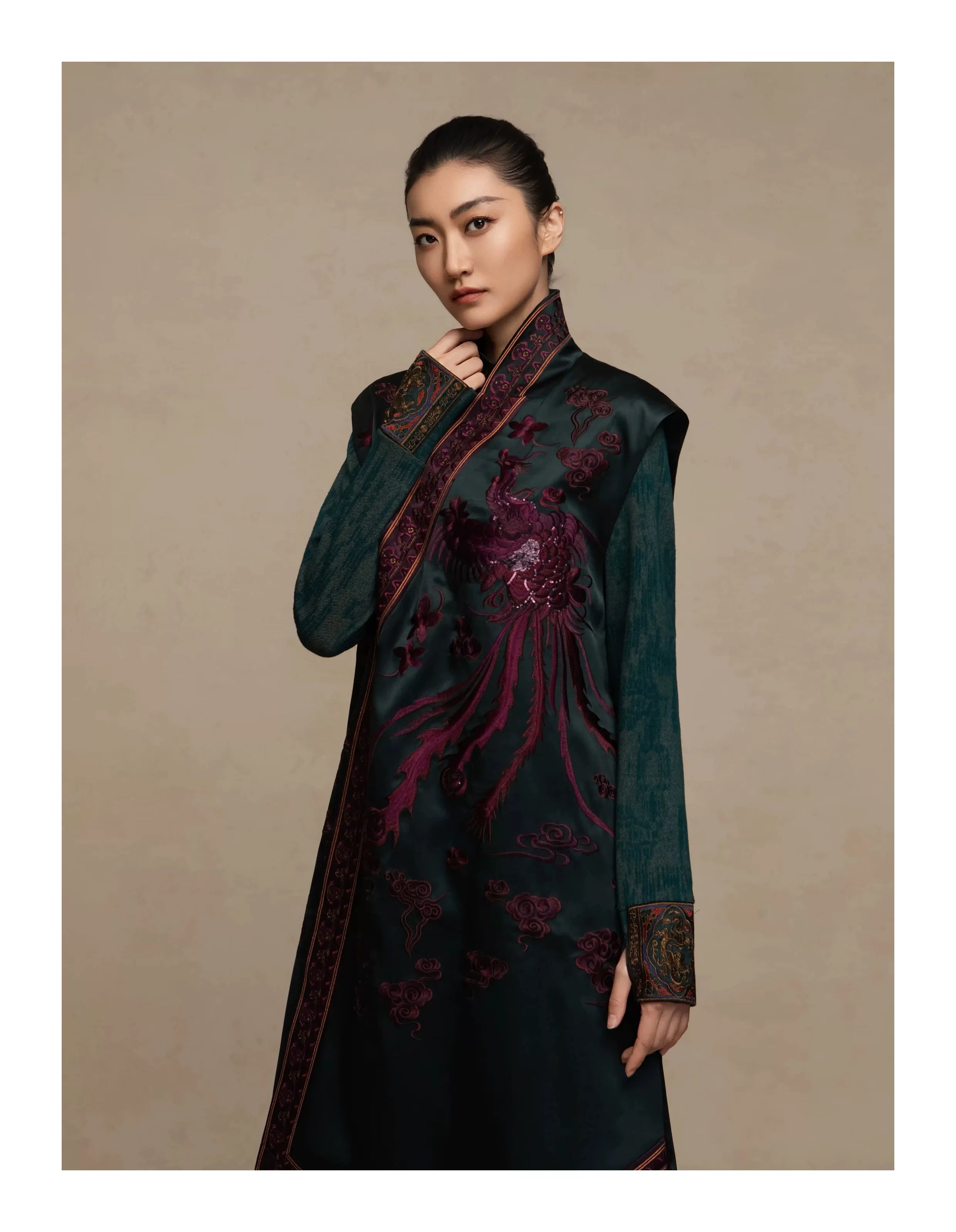Luxury Twin Phoenix Heavy Silk Long Vest-26ZLY6133