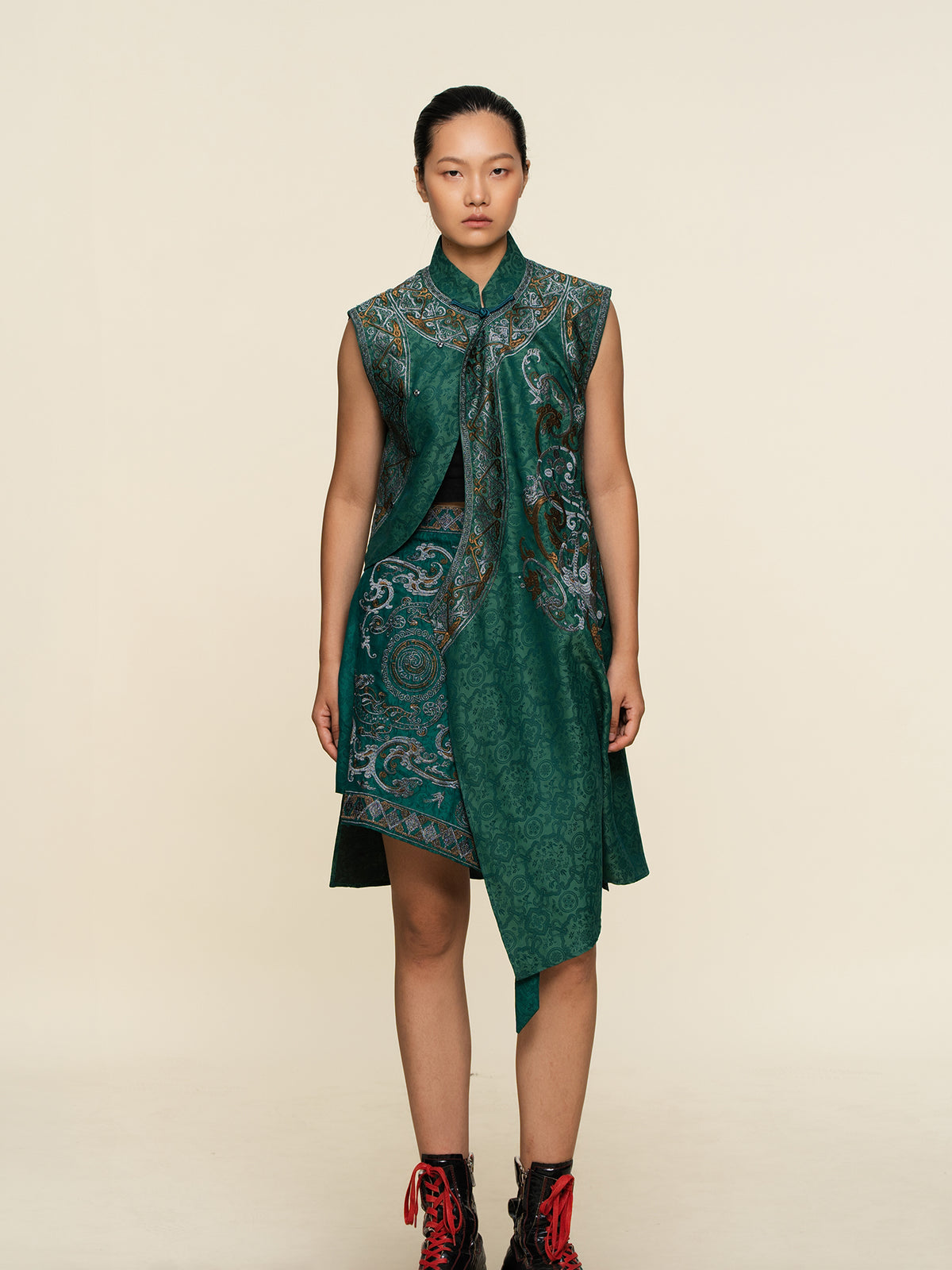 Colorblock Silk Long Vest--25ZW107F
