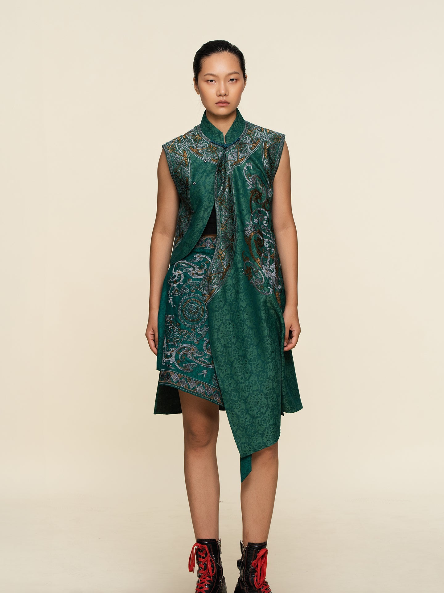 Colorblock Silk Long Vest--25ZW107F