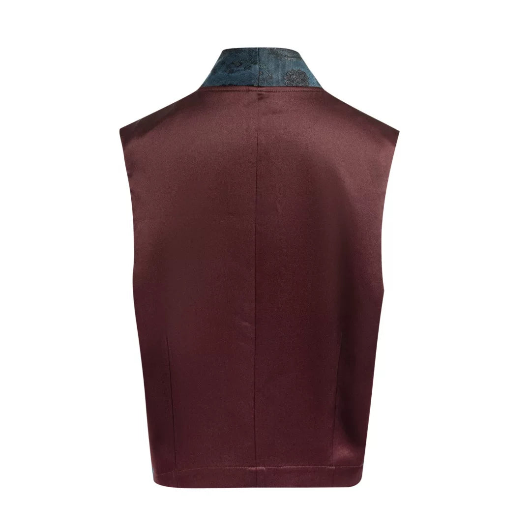 Luxury Blue Song Brocade Tailored Vest-26Z2Y316389