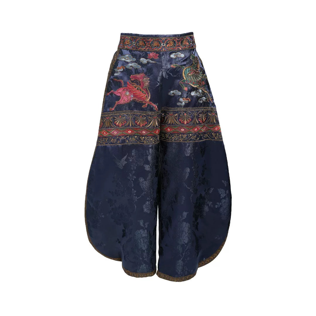Luxury Purple Pegasus Silk Brocade Pants-26ZX8001