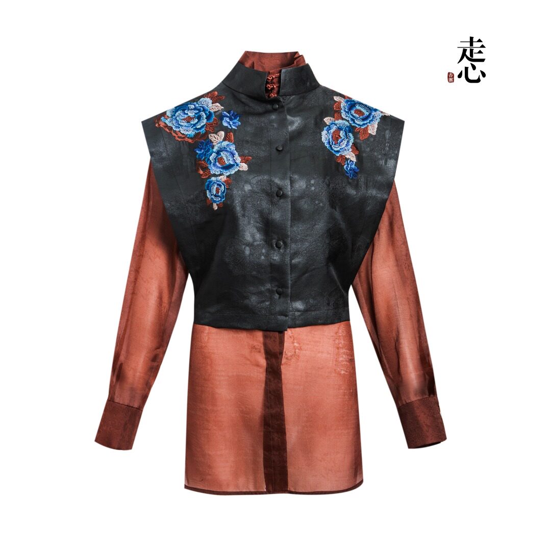 Luxury Black Layered Gambiered Silk Shirt-26ZW003F