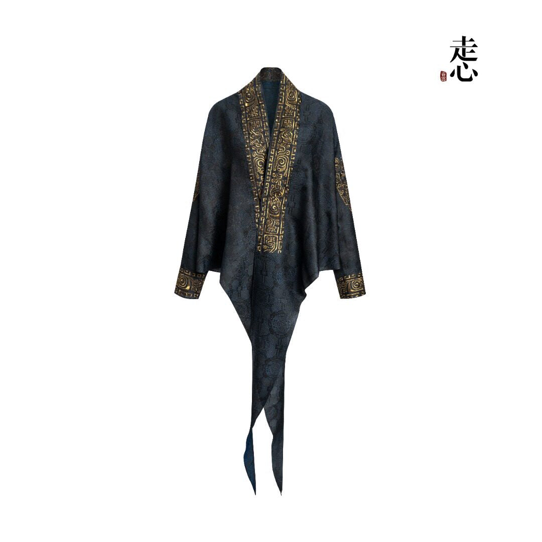 Luxury Silk Embroidered Kimono - Draped Gold Silk Wrap-25ZW35F