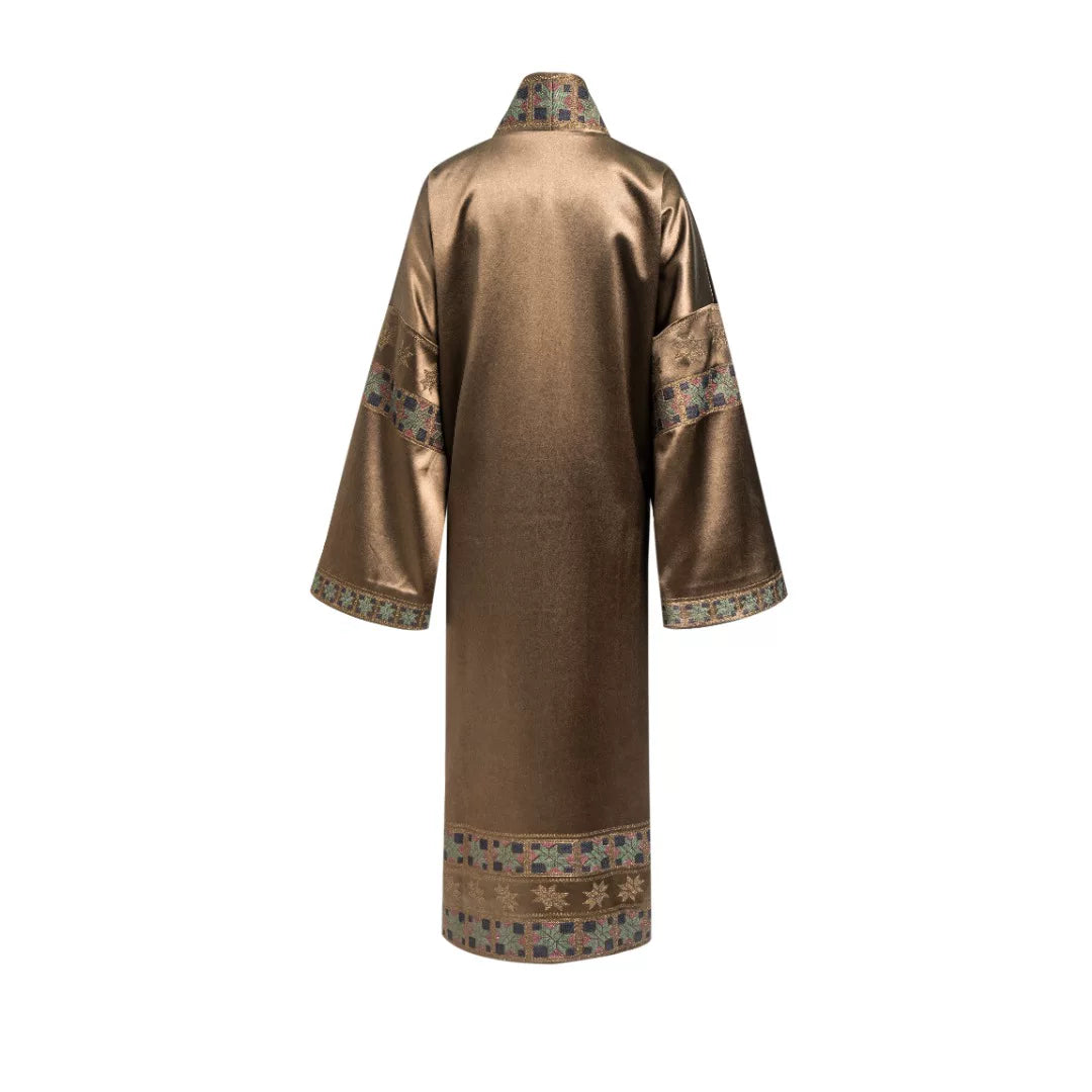 Luxury Bronze Heavy Silk Octagram Maxi Coat-25ZWT6101