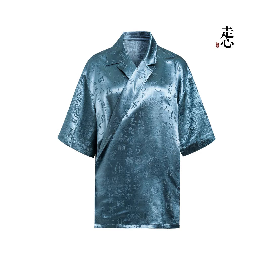 Luxury Glacial Blue Silk Crossover Top-26Z76218099
