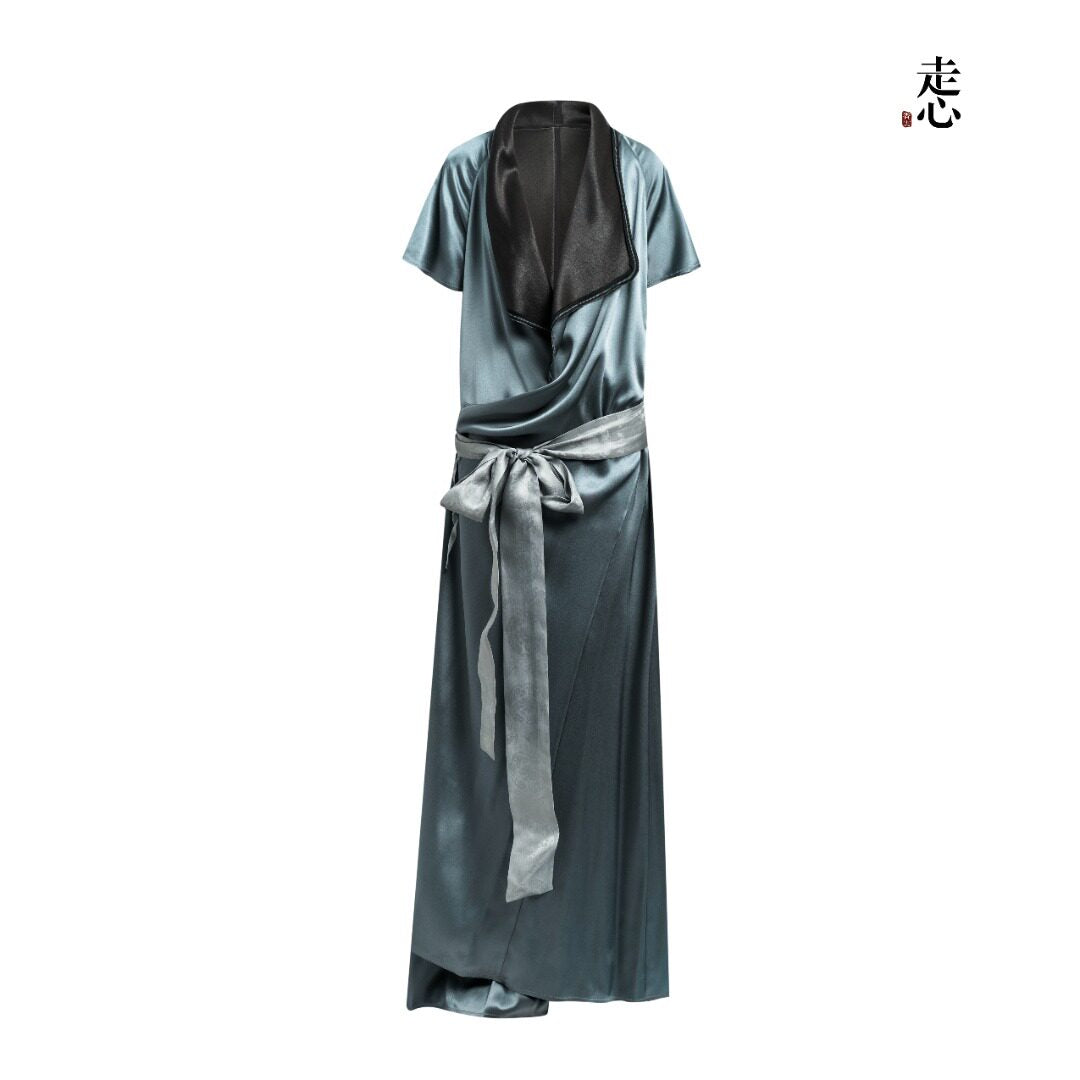 Luxury Heavy Satin Wrap Maxi Dress - Gown-26Z2Y218209