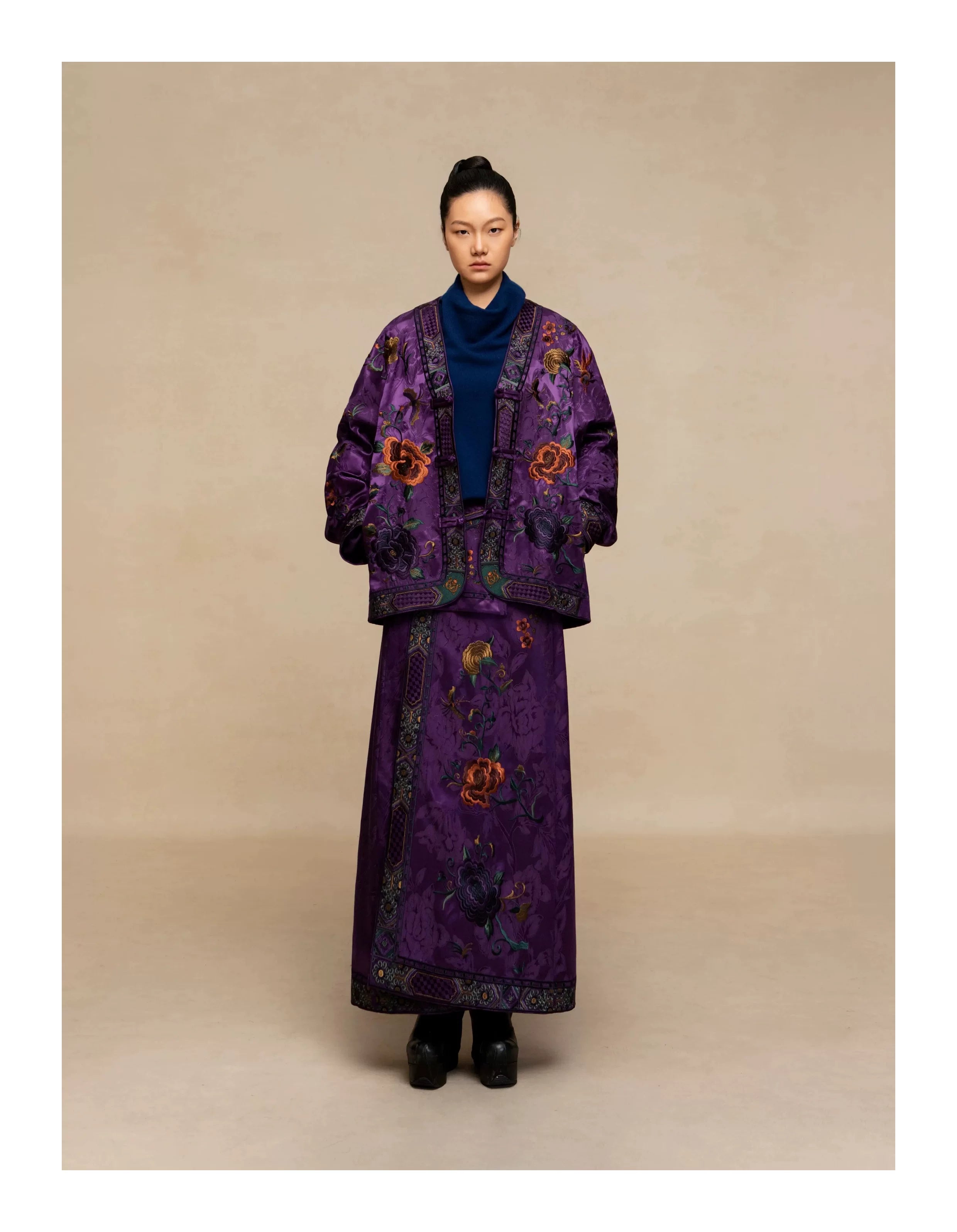 Luxury Imperial Violet Silk Maxi Skirt-25ZDQ6096
