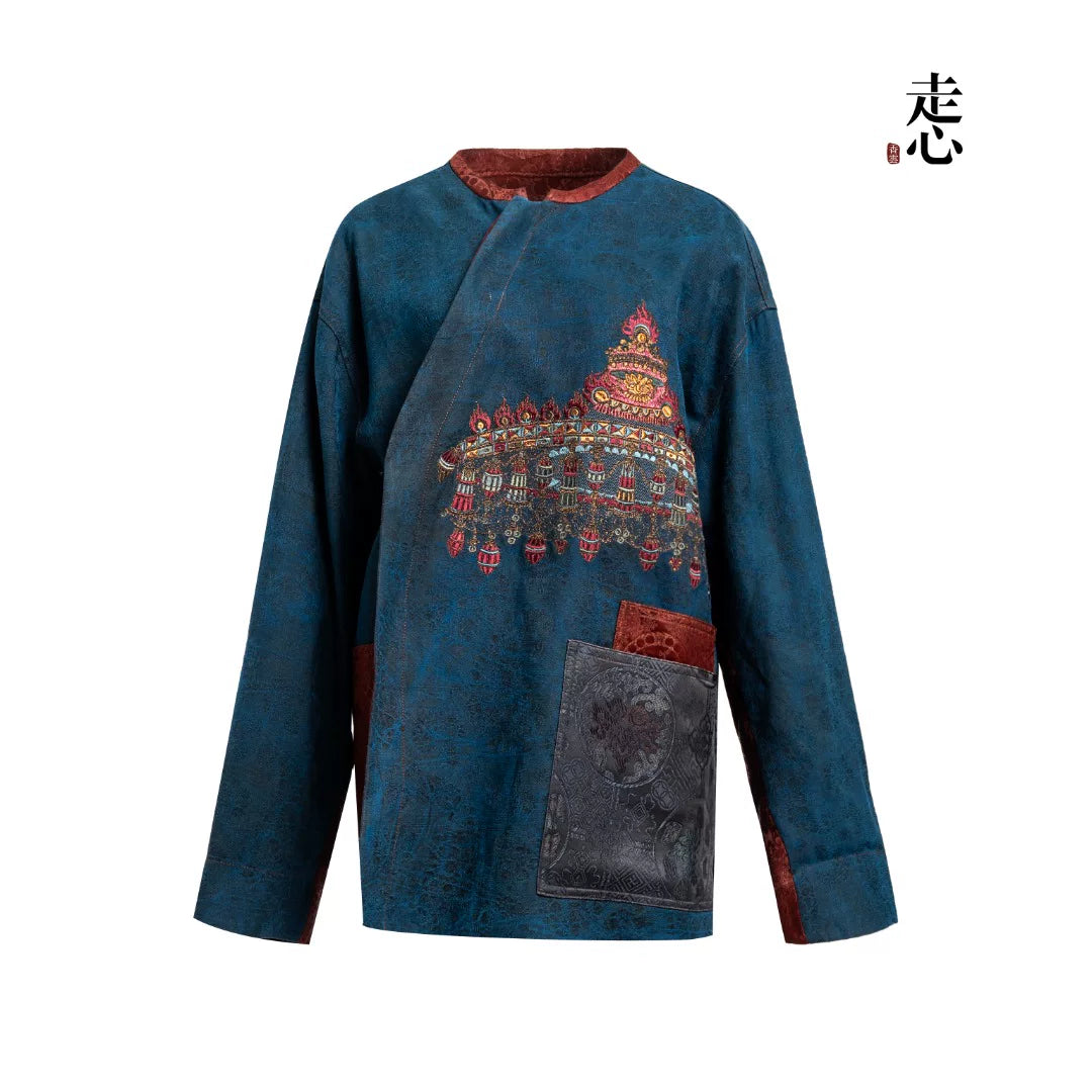 Luxury Song Brocade Denim Silk Shirt- 26M66036