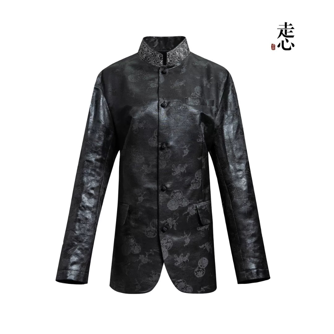 Luxury Black Silk Mandarin Suit Blazer-26ZWT6156