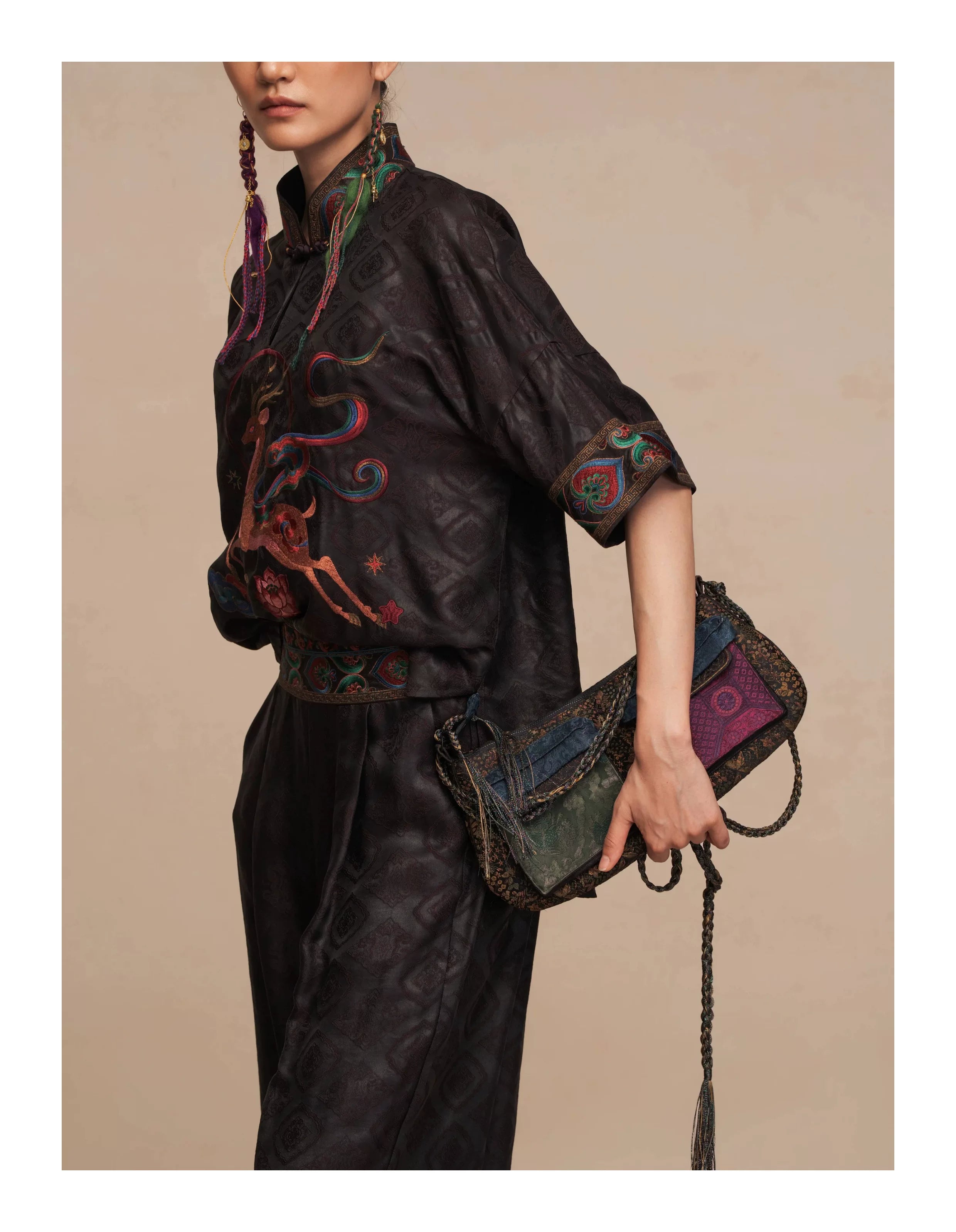 Luxury Dunhuang Deer Silk Brocade Top-26ZW034F