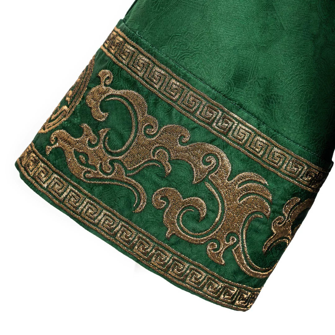 Luxury Emerald Brocade Silk Maxi Dress-25ZW66F