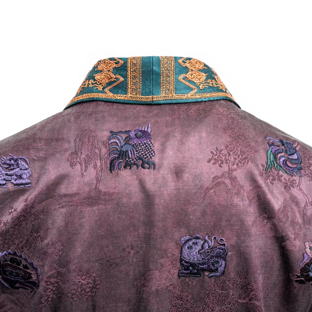 Luxury Peacock Silk Zodiac Robe Gown-26ZLY6097