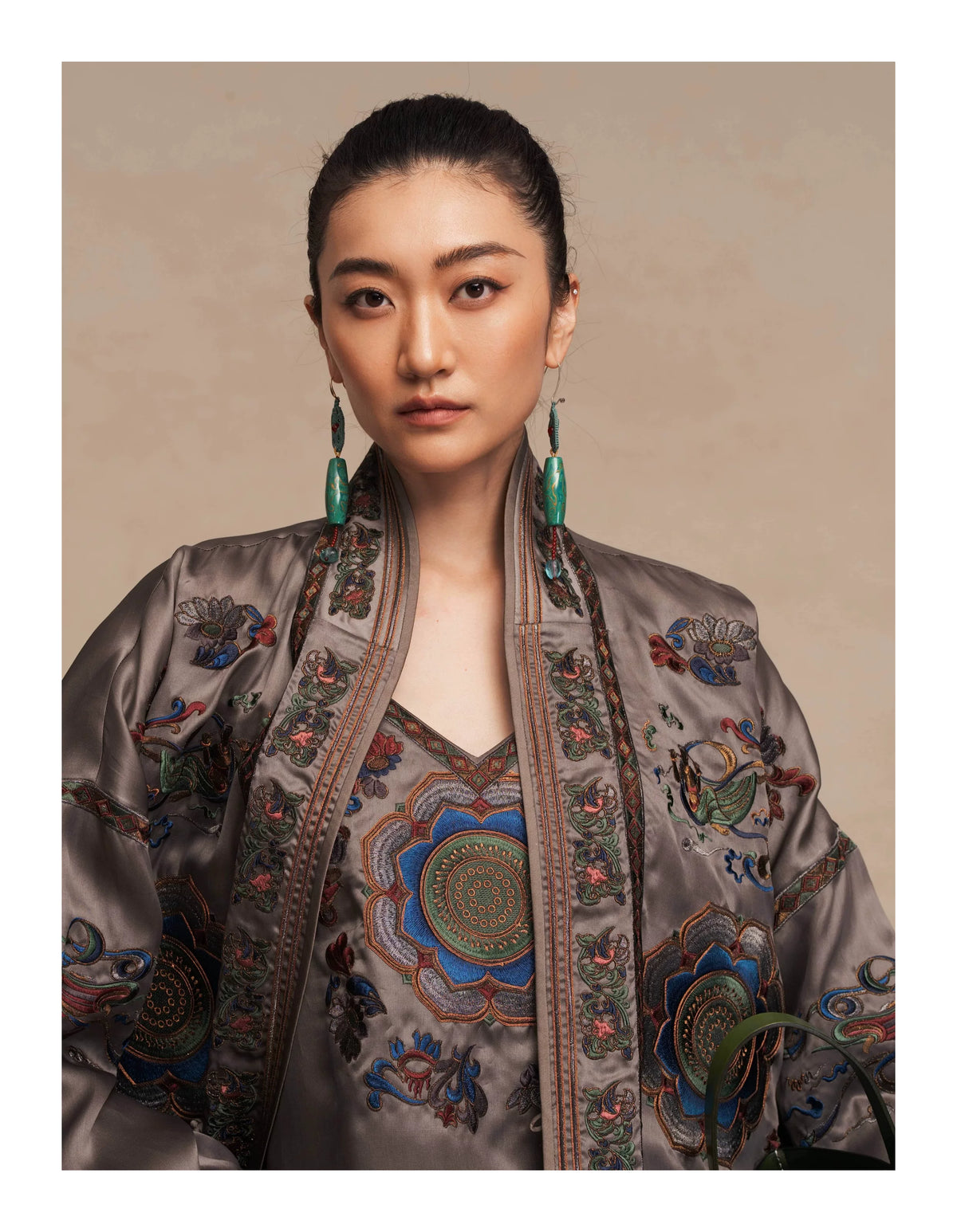 Luxury Grey Dunhuang Silk Organza Robe-26ZWT6330