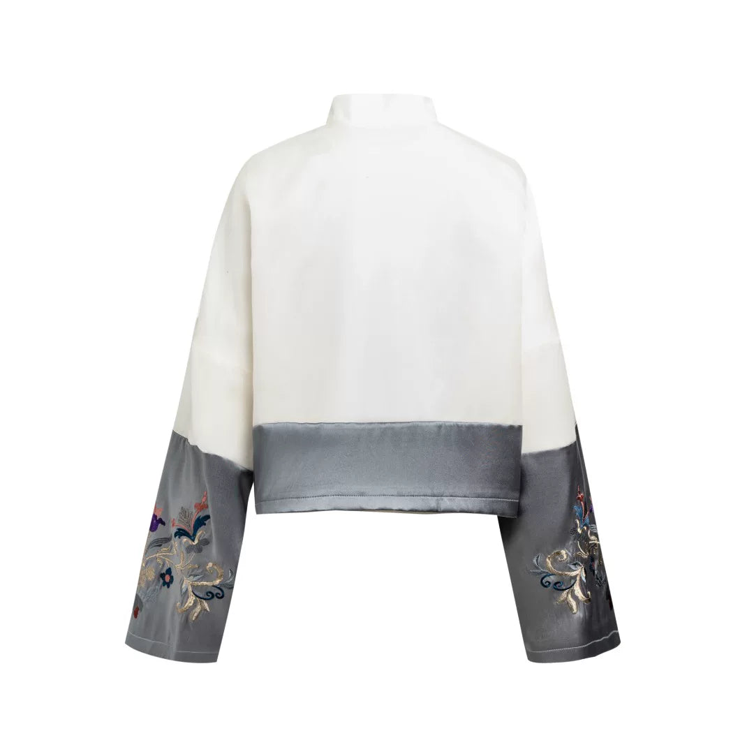 Luxury Ivory Silk Peony Cropped Jacket- 26ZWT6542