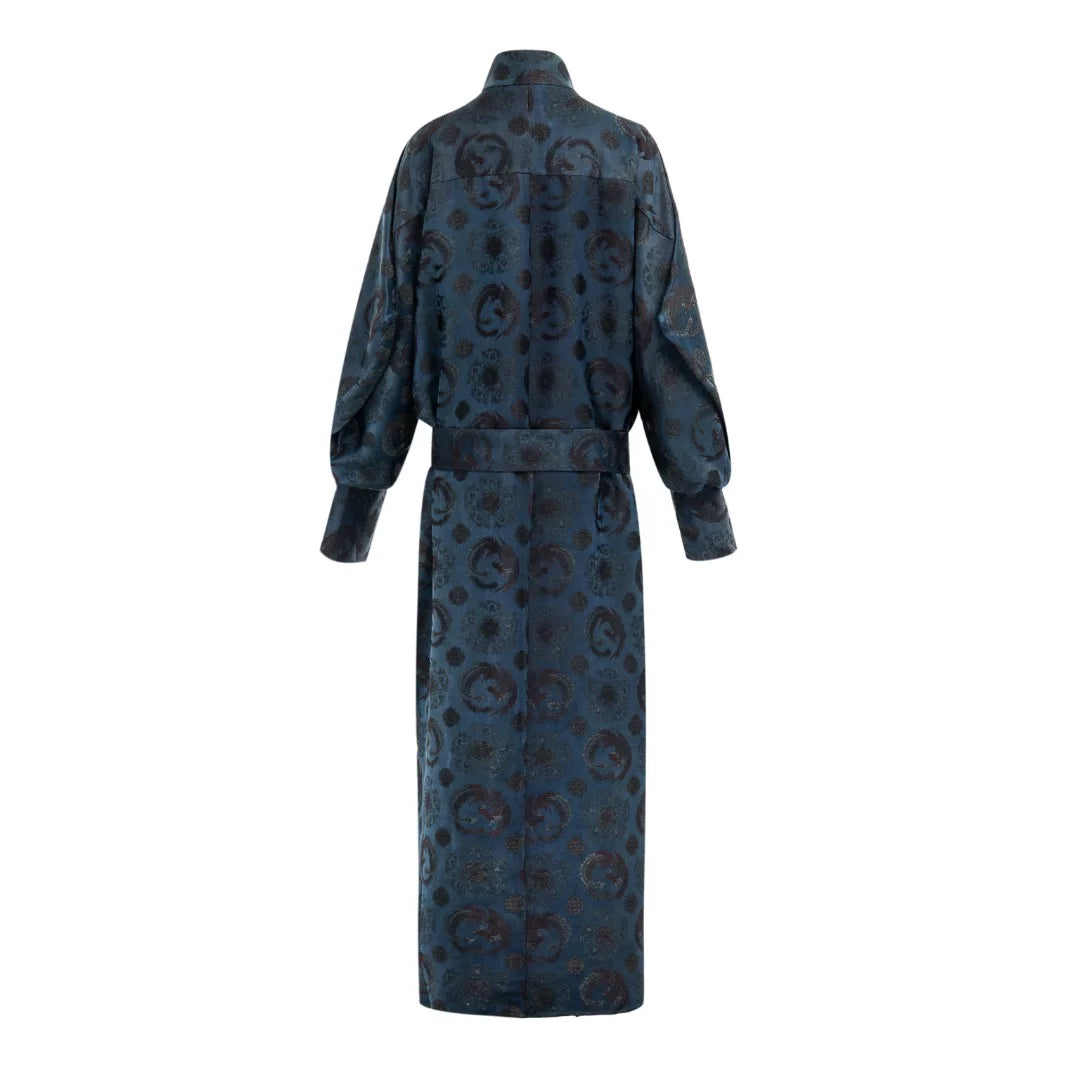 Luxury Blue Song Brocade Maxi Trench Coat-26Z2H118019