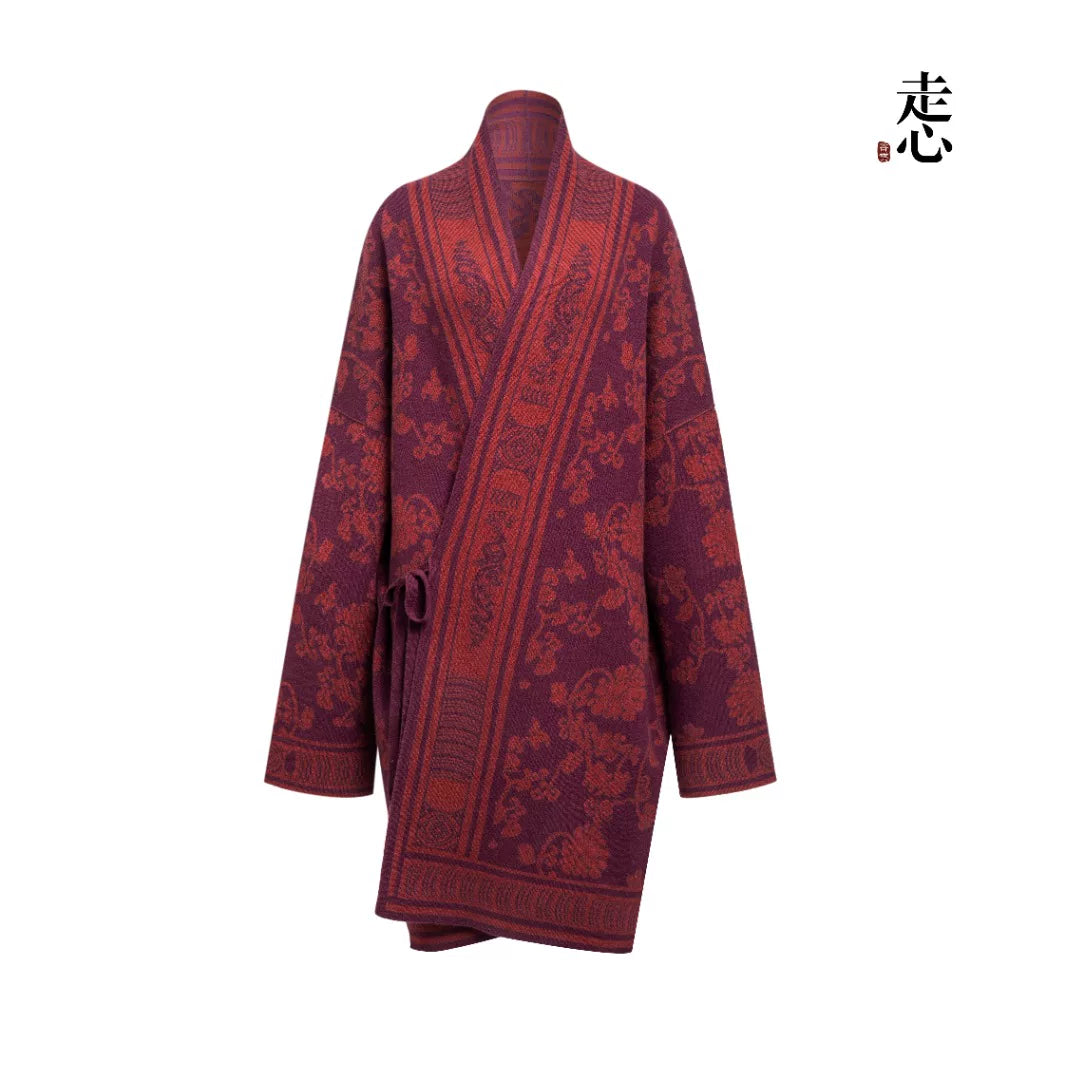 Luxury 1030g Red Lotus Cashmere Wrap Coat-25ZX2528
