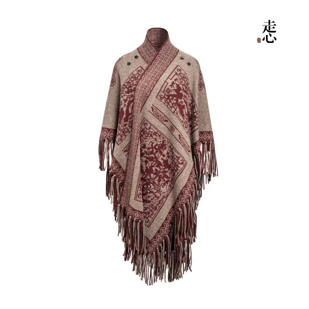 Luxury 1200g Cashmere Navy Gilded Cape-25ZX2513