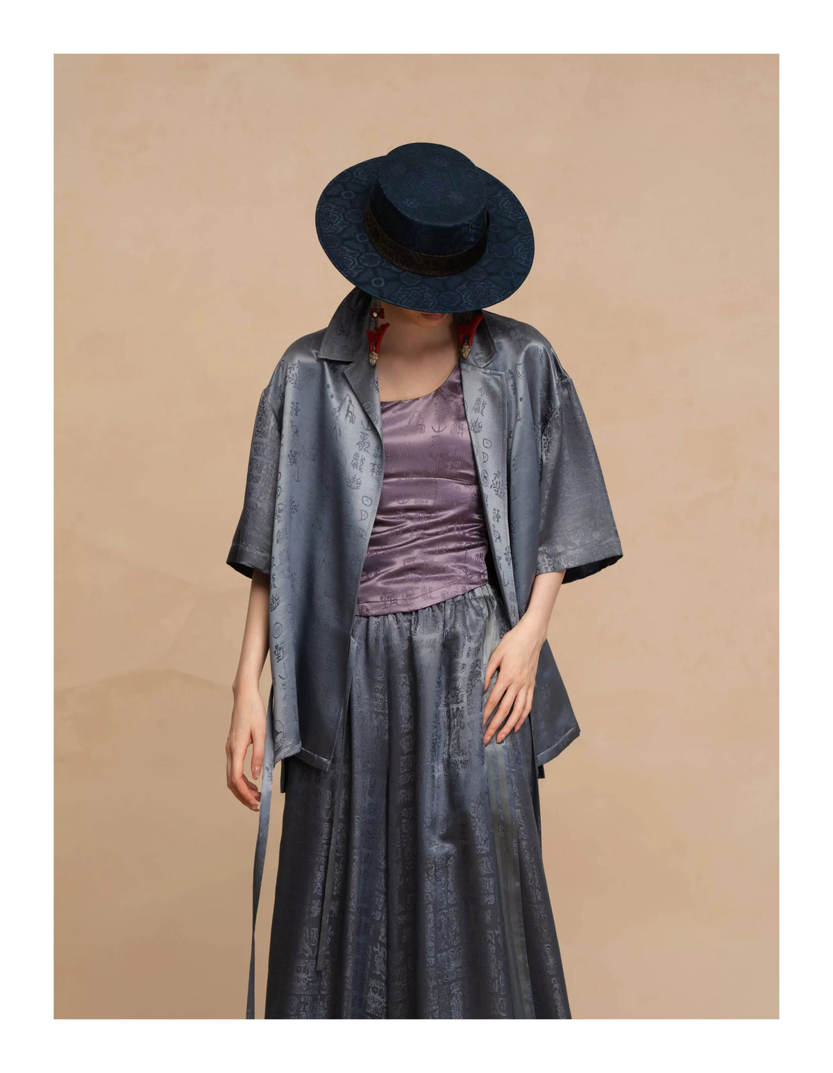Luxury Glacial Blue Silk Crossover Top-26Z76218099
