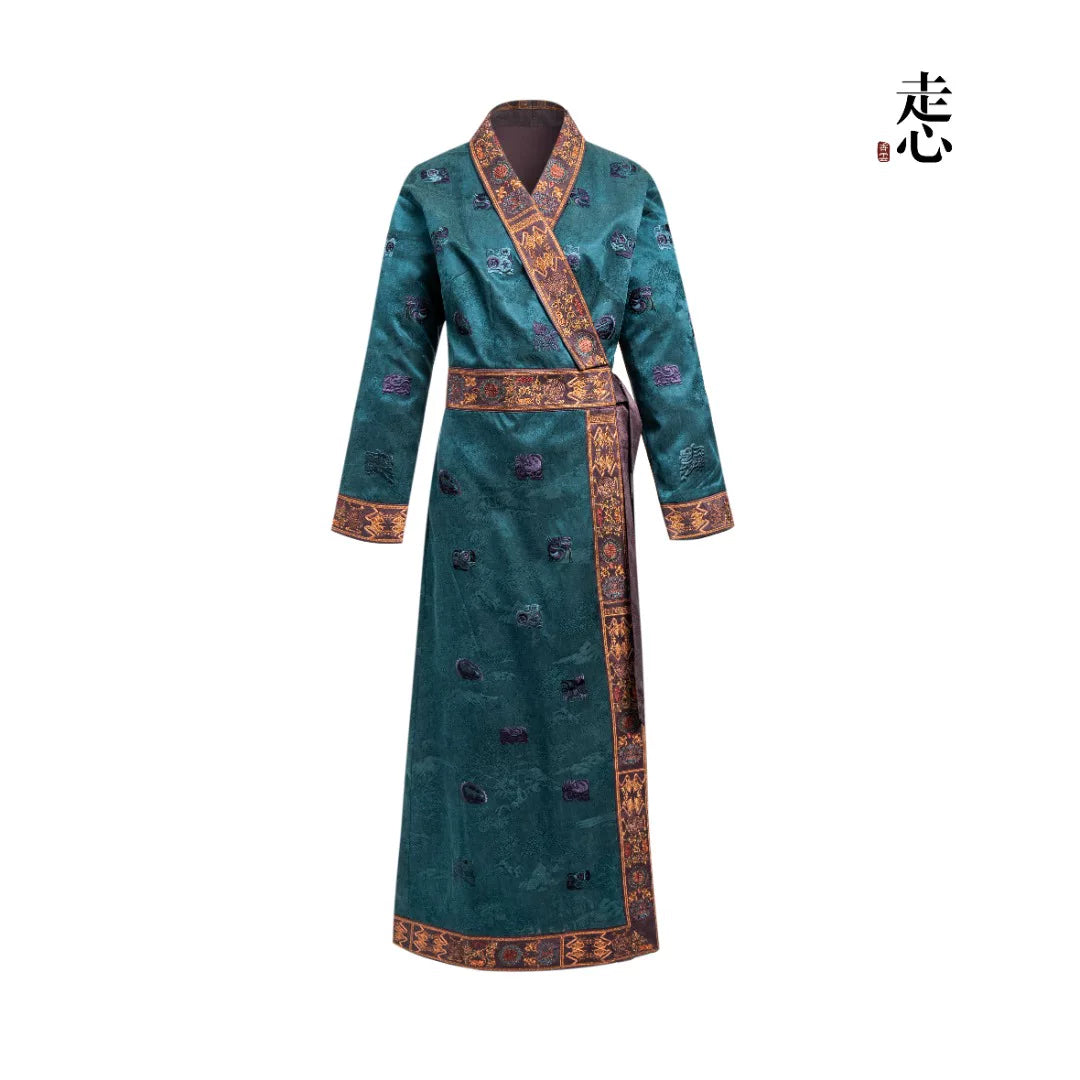 Luxury Peacock Silk Zodiac Robe Gown-26ZLY6097