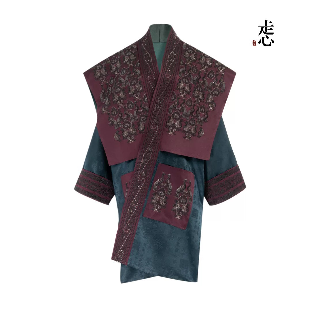 Luxury Blue Calligraphy Silk Kasaya Robe-26Y23801