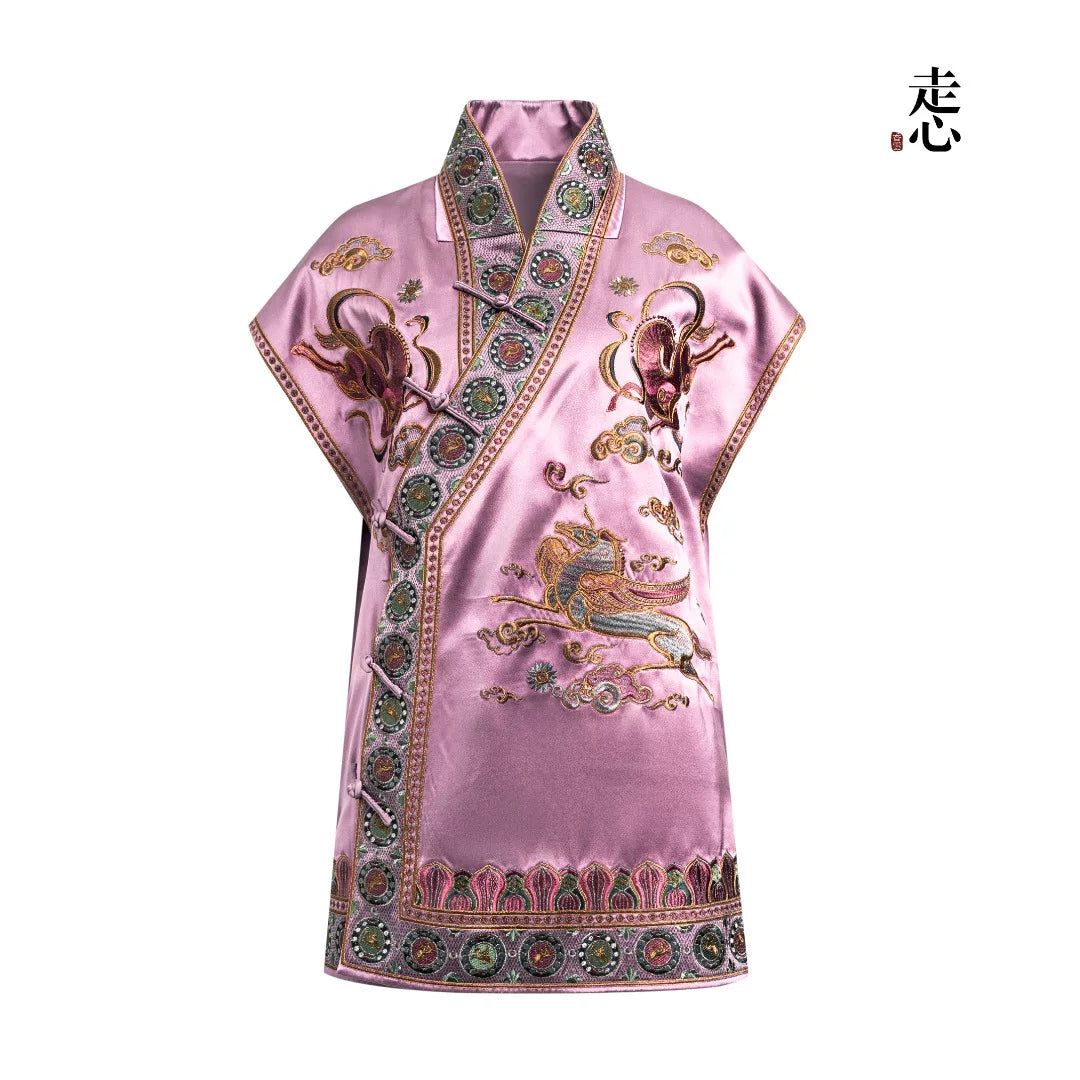 Luxury Dunhuang Pegasus Silk Longline Vest- 26ZMJ6323
